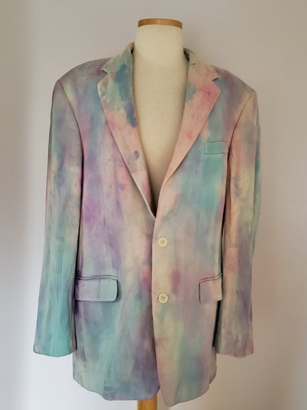 Italian Silk blazer suit painted tie dyed blue purple pink white ivory XL unisex
